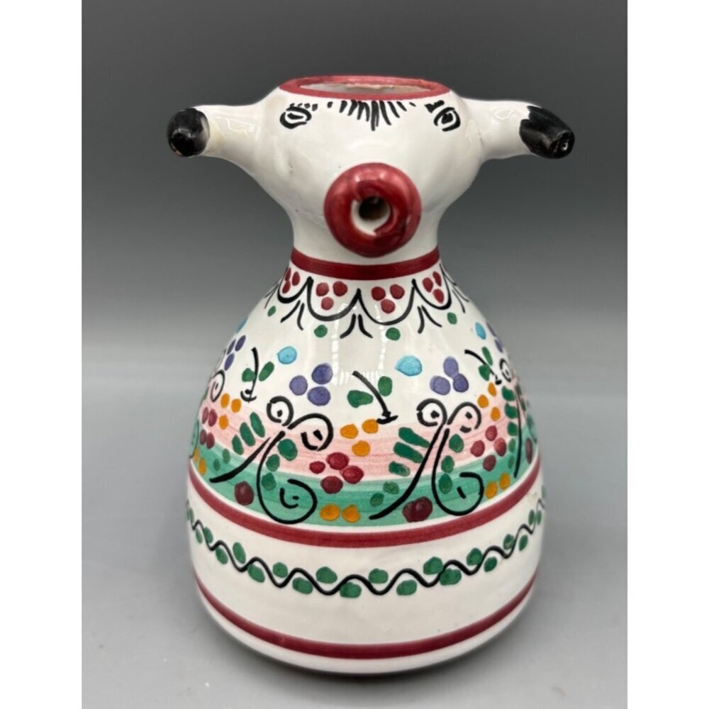 Handmade Ceramic‎ Bull Shaped Creamer Floral Design Signed Cruz Spain